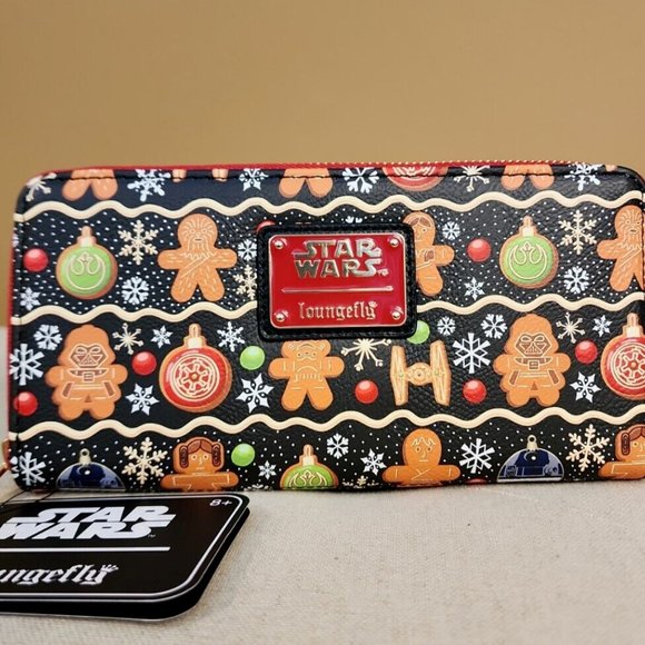 Loungefly Disney Star Wars Holiday Gingerbread Cookie AOP Wallet Zip Around NEW - Picture 2 of 13